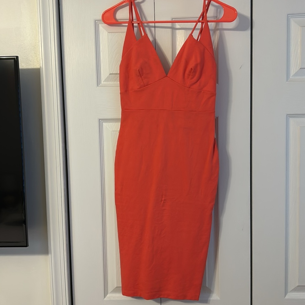 Coral pink body con dress